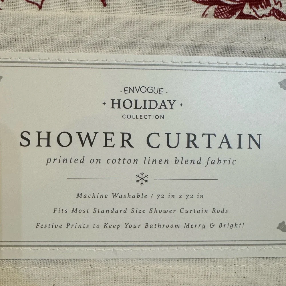 NWT Envogue Christmas Holiday Shower Curtain - Dark Red Cardinal Floral Toile